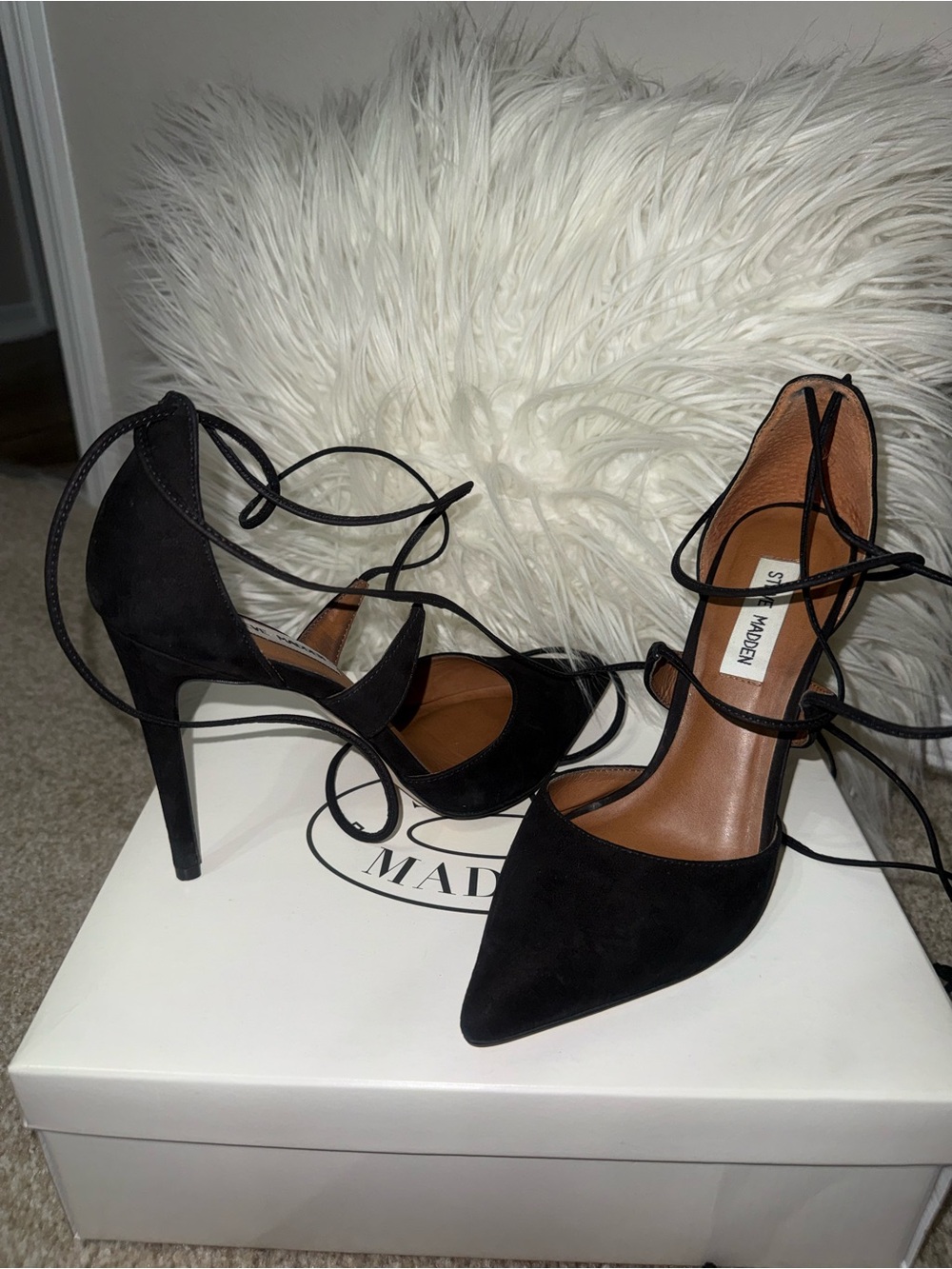 Steve Madden Black Suede Lace-Up Pointed Heels